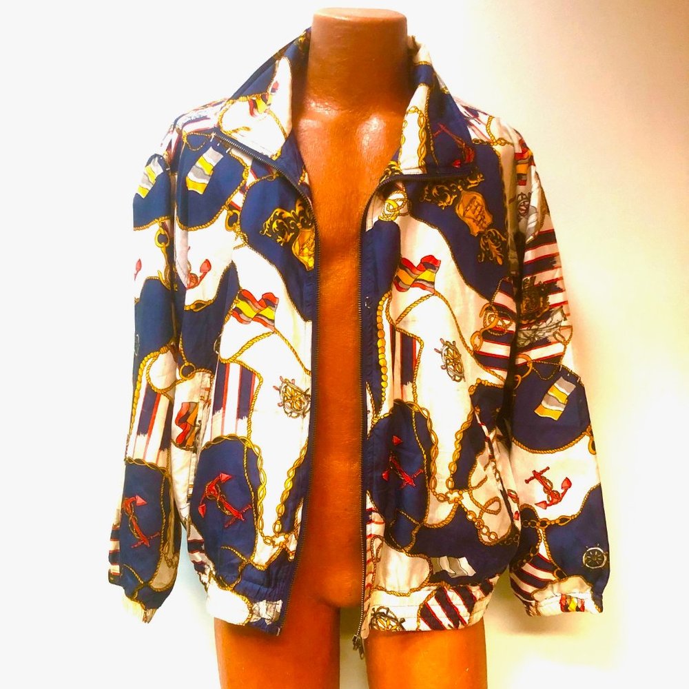 Baroque Print Nautical Silk Hip Hop Vtg Stunt Sports Jacket
